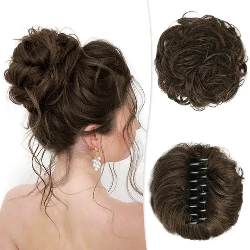 Miniatura 11 de RUWISS Pinza de Garra Moño Desordenado Postizo de Cabello Humano Real Moños Ondulados Rizados Chignon Extensiones de Moño Peinado Recogido