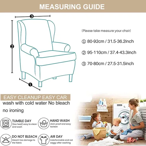 Miniatura 6 de Eco-Ancheng Funda para silla Wingback, 2 piezas, respaldo de ala, fundas de elastano para sillón con respaldo de ala, fundas para sillón con parte