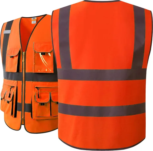 Miniatura 2 de JKSafety Chaleco de seguridad frontal con 10 bolsillos clase 2 de alta visibilidad con tiras reflectantes, cumple con los estándares ANSI/ISEA