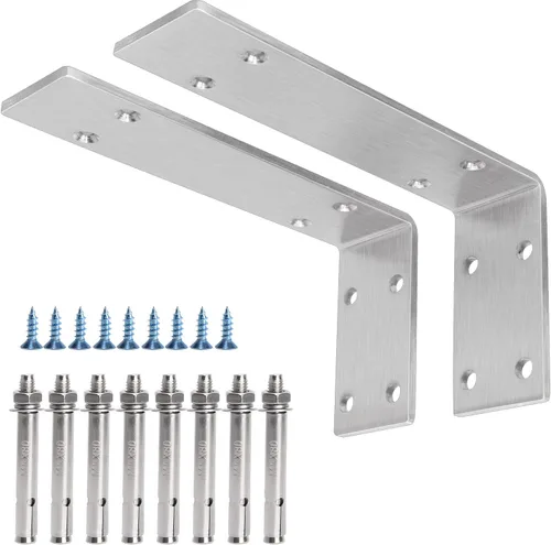 Miniatura 20 de YUMORE Soportes de estante resistentes, soporte de encimera de 1/5 pulgadas de grosor, soporte en L, soporte de metal industrial rústico negro mate