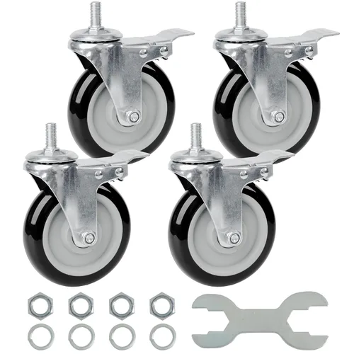 Miniatura 12 de Finnhomy Ruedas giratorias roscadas resistentes de 2 pulgadas, 1/4 pulgadas a 20 x 1 con freno, juego de 4 para estantes de alambre, ruedas lisas