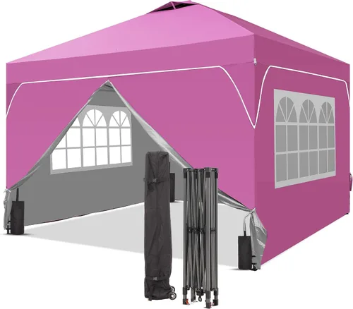 Miniatura 23 de GDY Tienda de campaña desplegable de 10 x 10 pies, gazebo para exteriores con 4 bolsas de arena, toldo fácil de instalar con 3 alturas ajustables