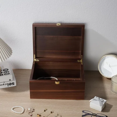Miniatura 4 de Caja de almacenamiento grande de madera – Caja de madera con tapa para decoración del hogar, ideal para recuerdos, baratijas, joyas y fotos, 12.5 x