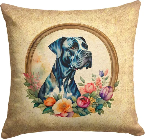 Miniatura 244 de Caroline's Treasures DAC2072PW1414 Affenpinscher and Flowers - Almohada decorativa de tela, lavable a máquina, para interiores y exteriores