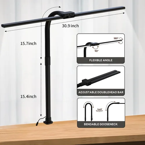 Miniatura 6 de Lámpara de Escritorio LED para Oficina en Casa, Luz de Escritorio que Cuida los Ojos con Abrazadera, Lámpara de Trabajo de Arquitecto de Doble