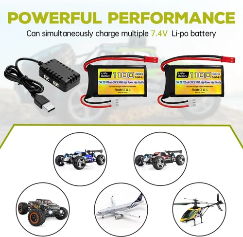Miniatura 2 de sea jump Batería Lipo recargable de 7.4V 2S 30C 1100mAh con enchufe JST para WLtoys A949 A959 A969 A979 RC Cars compatibles con la mayoría