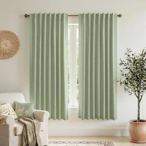 Miniatura 25 de KOUFALL - Cortinas de medio estilo francés de lino para ventana, juego de 2 cortinas cortas de 40 pulgadas de longitud, para privacidad, cortinas