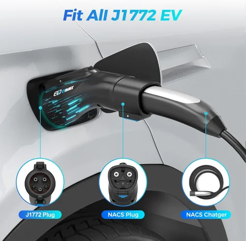 Miniatura 6 de EVDANCE Adaptador de cargador NACS a J1772, adaptador de carga de 48 A y 250 V con bloqueo de seguridad certificado, compatible con todos los J1772