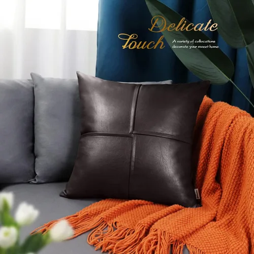 Miniatura 6 de BRAWARM Fundas de almohada de tiro de cuero sintético de 18 x 18 pulgadas, fundas de almohada de cuero marrón foca paquete de 2, almohadas Sello
