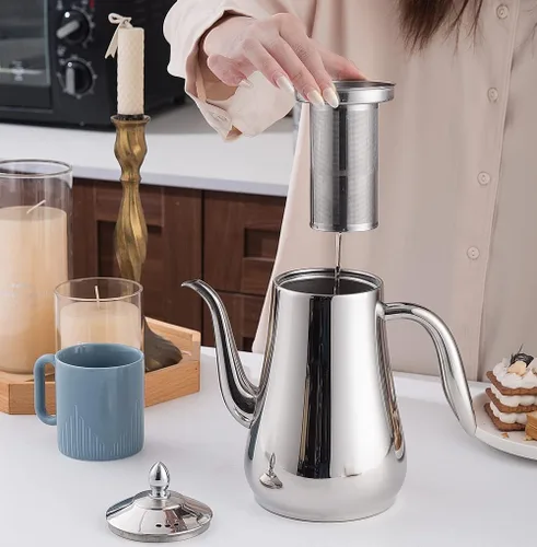 Miniatura 4 de SANQIAHOME Tetera de acero inoxidable con colador, tetera con infusor extraíble o filtro para hojas sueltas y bolsas de té, jarra de agua fría