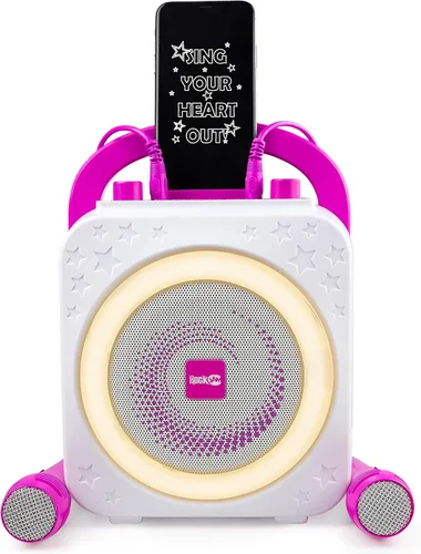 Miniatura 9 de RockJam Máquina de karaoke Bluetooth recargable de 10 vatios con dos micrófonos, espectáculo de luz y efectos de voz