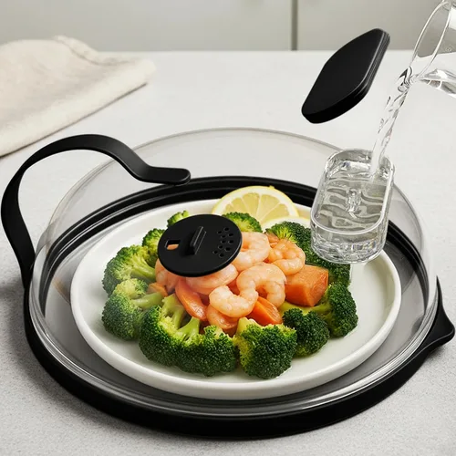 Cubierta contra salpicaduras de microondas con vaporizador de agua para alimentos, protector de salpicaduras de microondas de vapor de 10 pulgadas