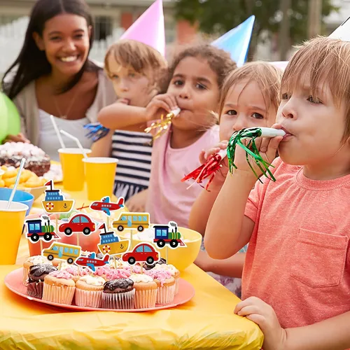 Miniatura 6 de Paquete de 30 adornos para cupcakes de transporte, para automóvil, camión, tren, avión, barco, fiesta, decoración de tartas para niños, cumpleaños