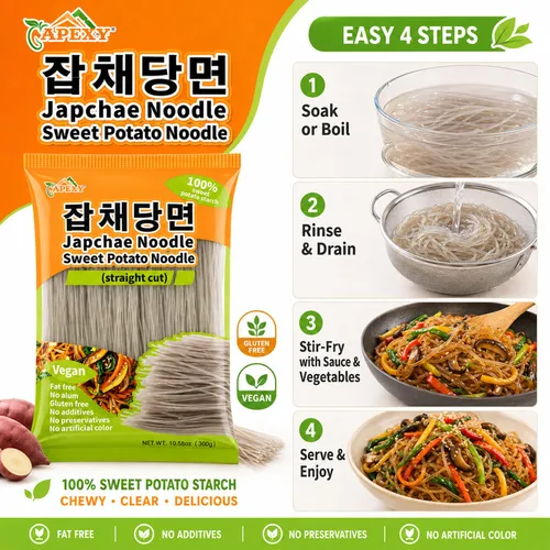 Miniatura 5 de APEXY Fideos de vidrio de batata corte recto, fideos japchae, pasta de fideos coreanos, sin grasa y sin gluten, 100% almidón de batata, sin