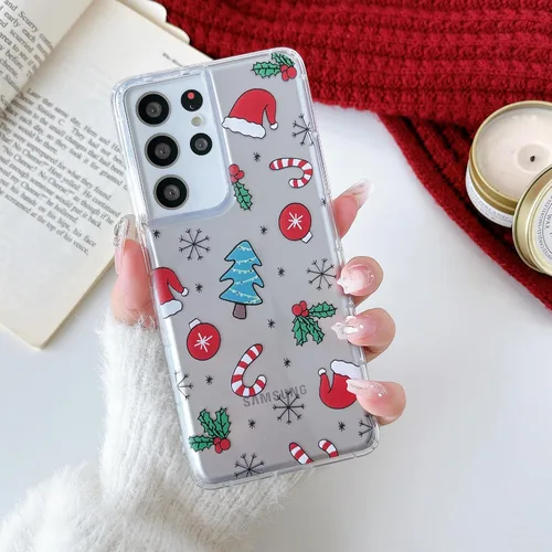 Miniatura 11 de RALEAVO Funda de Navidad transparente para Samsung Galaxy S22 Plus, bonita funda de vacaciones de invierno para mujeres, niñas y niños con sombreros