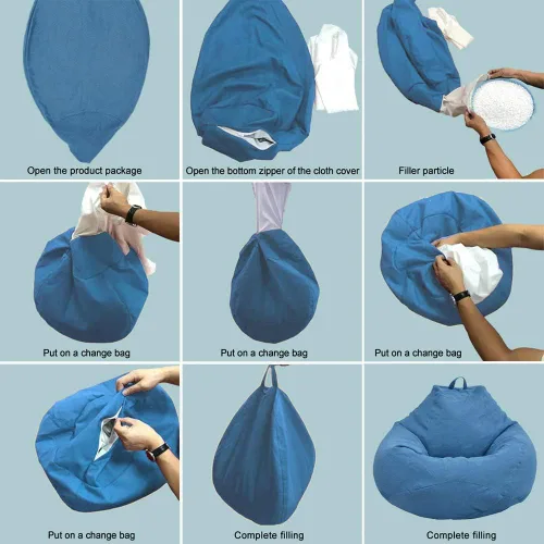 Miniatura 4 de Funda de sofá para silla tipo puf (sin relleno), tumbona perezosa, respaldo alto, bolsa de puf grande de almacenamiento para adultos y niños, sin