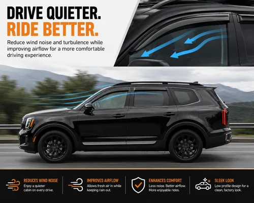 Miniatura 6 de Black Horse Off Road [BHOR] Protectores de lluvia / deflectores de viento compatibles con Kia Telluride Smoke 2020-2025 4 piezas - 144711