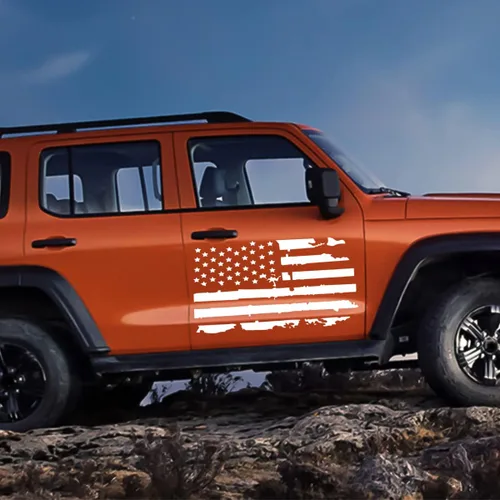 Miniatura 6 de Calcomanía de bandera estadounidense envejecida de 23.6''x11.8'' para puerta de automóvil, calcomanía patriótica gráfica de la bandera de Estados