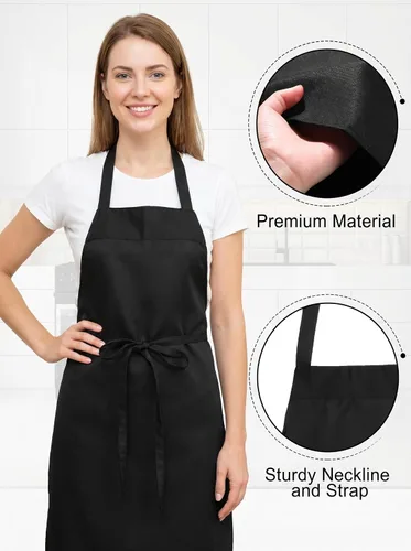 Miniatura 4 de Foaincore Paquete de 36 delantales con peto, delantales lisos a granel para hombre y mujer, delantal unisex para adultos, lavable a máquina, Negro