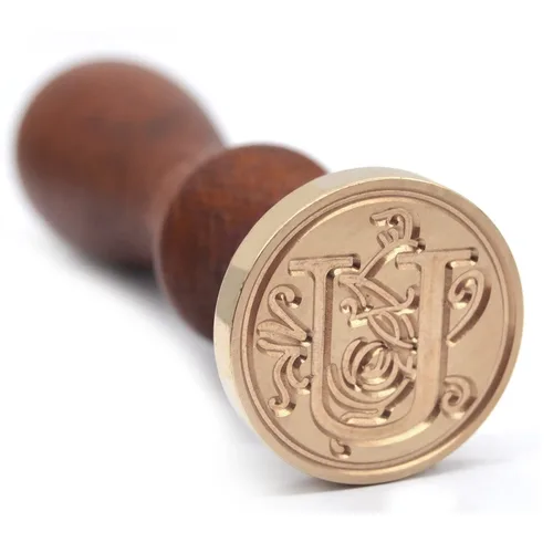 Miniatura 19 de Sello de Cera Medieval con Alfabeto de Iniciales, Cabeza de Latón con Mango de Madera, para Tarjeta de Acción de Gracias/Sobre/Envoltura