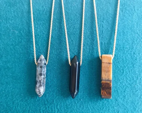 Miniatura 4 de XIANNVXI 4 collares de cadena chapados en oro de 14 quilates con piedra de cristal para hombres y mujeres, amatista, obsidiana, ojo de tigre