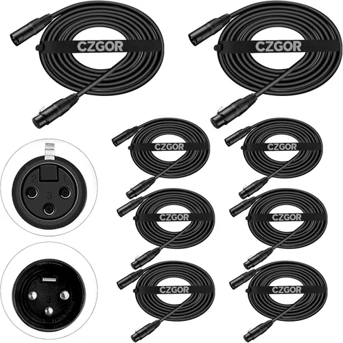 Miniatura 9 de Cable DMX de 10 pies, paquete de 10 cables flexibles de señal XLR macho a hembra, adecuado para señal de iluminación de escenario, conexión XLR