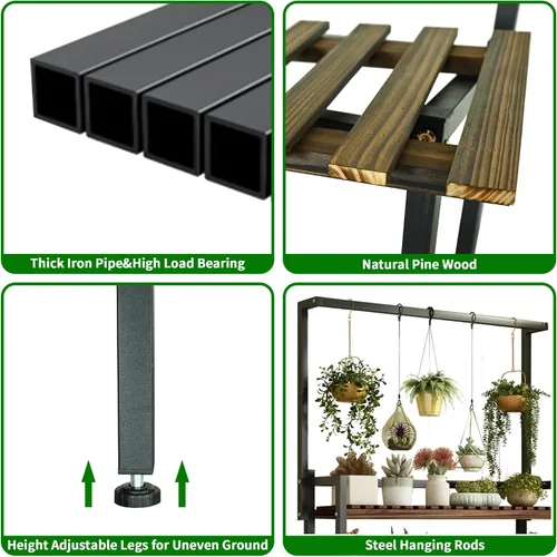 Miniatura 3 de Soporte colgante de 3 niveles para plantas interiores, estante de metal de 68 pulgadas de alto para múltiples plantas de interior, soporte grande