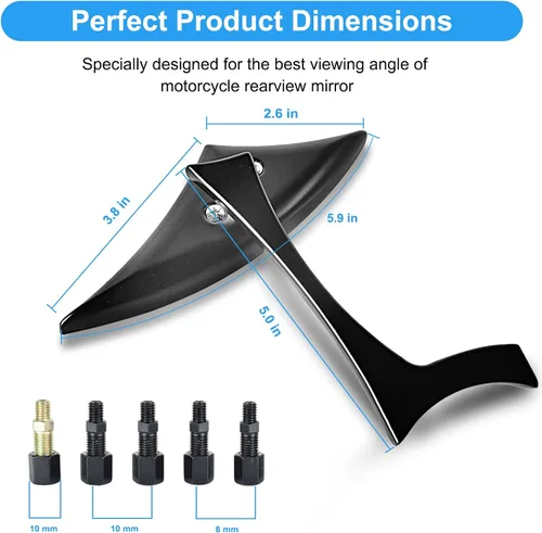 Miniatura 3 de Nifeida Espejos Laterales Negros en Forma de Hoja para Motocicleta, Espejos Laterales Convexos para Motocicleta Compatibles con Harley Cruiser
