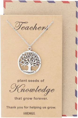 Quan Jewelry, el regalo perfecto para el día del maestro, collar árbol de vida, con tarjeta de agradecimiento, 16 pulgadas a 18 pulgadas
