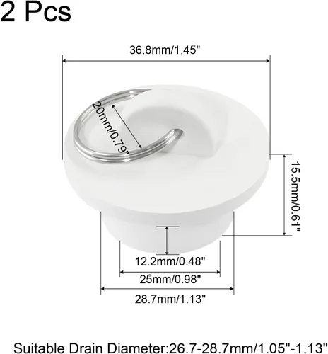 Miniatura 2 de 2 tapones de drenaje de goma blanca, tapón de drenaje de goma de 1-1/8 pulgadas, tapón de drenaje con anillo para colgar para cocina, lavandería