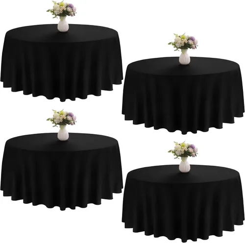 Paquete de 4 manteles redondos de poliéster de 70 pulgadas, negros, lavables, decorativos, para mesas de boda, cenas, fiestas de buffet, decoración