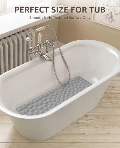 Miniatura 6 de Bligli Tapete para bañera antideslizante, estándar de 16 x 31.5 pulgadas, con ventosas fuertes, goma suave, antideslizante, lavable a máquina, Beige