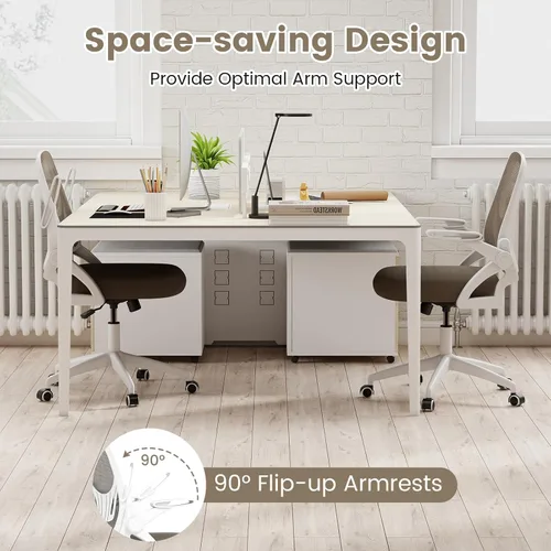 Miniatura 8 de COSTWAY Silla de oficina, cómoda silla giratoria de escritorio con altura ajustable y reposabrazos abatibles, sillas ergonómicas de malla para Gris