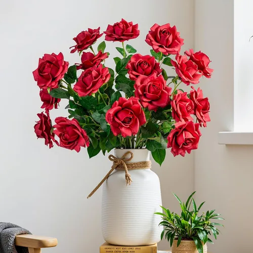 Miniatura 9 de Flores artificiales, rosas artificiales, rosas falsas de 23.2 pulgadas de tallo largo, flores artificiales para jarrón alto, rosa de seda, 20 Blanco