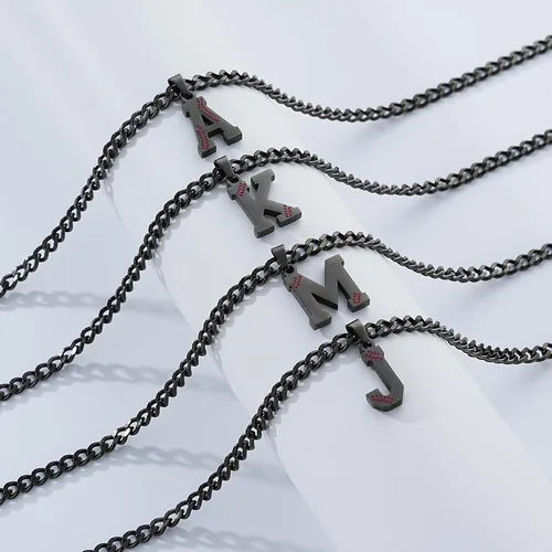 Miniatura 3 de Avotto Collar de béisbol con letra inicial de la A a la Z para niños y hombres, cadena cubana de acero inoxidable resistente que no se decolora