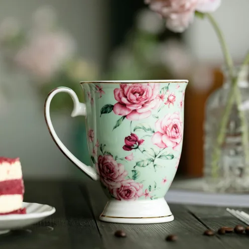 Miniatura 7 de BTT- Tazas de café grandes, 12 onzas, juego de 4, tazas florales para tazas de café, porcelana de porcelana, taza de té