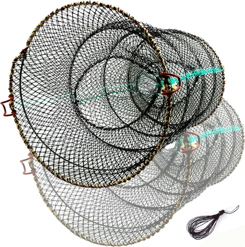 Trampa plegada para cangrejos de 23.6 x 11.8 pulgadas, trampa de cebo de pesca gruesa con cuerda de mano, trampa de red de pesca de langosta para