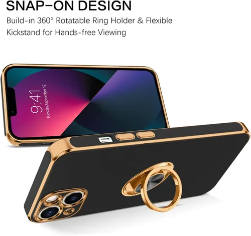 Miniatura 4 de BENTOBEN Funda para iPhone 13, funda para iPhone 13, ajuste delgado, soporte de anillo de 360°, soporte magnético para automóvil, soporte para Negro
