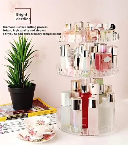 Miniatura 2 de Organizador de perfumes, organizador de maquillaje giratorio de 360 grados, caja de almacenamiento de cosméticos de diamante, estante giratorio