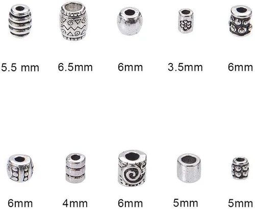 Miniatura 2 de PH PandaHall 500 cuentas espaciadoras de columna, espaciadores de metal de tubo de 10 estilos, cuentas de plata antigua, espaciadores de aleación