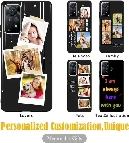 Miniatura 2 de Funda de teléfono personalizada para Xiaomi Redmi Note 11 Pro 4G y 5G/Note 12 Pro 4G con fotos y nombre de texto, imagen personalizada, funda negra