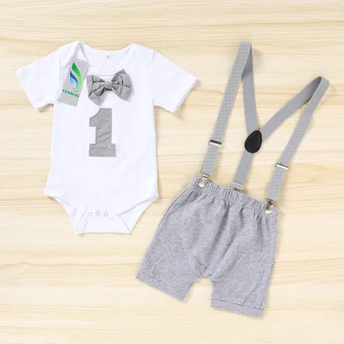 Miniatura 7 de GRNSHTS Ropa divertida de primer cumpleaños para bebé niño, mameluco con pajarita, mameluco para tartas