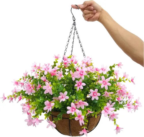 Miniatura 11 de Cesta colgante de cadena grande de 12 pulgadas para el hogar, boda, fiesta, porche, jardín, cadena colgante, magnolias artificiales de seda (rojo)