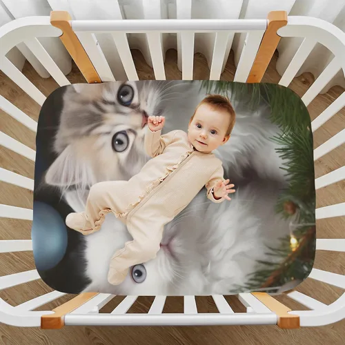 Miniatura 7 de Sábanas bajeras para cuna, diseño de gatitos con árbol de Navidad, para niño y niña, para colchón de niños pequeños, sábana de juego 21216555