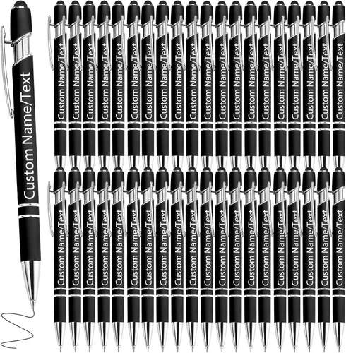 Miniatura 13 de Bolígrafos personalizados con nombre, paquete de 10 bolígrafos personalizados a granel, bolígrafo de tinta negra grabada con punta de lápiz óptico