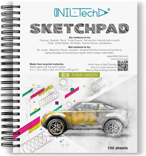Miniatura 11 de Bloc de bocetos de papel blanco de alta calidad, 9 x 12 pulgadas, 100 hojas (68 libras/3.53 oz/m²), cuaderno de bocetos con espiral para marcadores