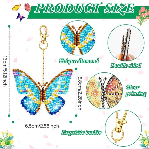 Miniatura 3 de Henoyso Juego de 24 llaveros de pintura de diamantes de mariposa para adultos, kit de manualidades 5D de doble cara, kit de taladro, pintura