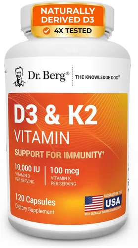 Miniatura 10 de Dr. Berg Fuerza Máxima 2-en-1 Vitamina D3 K2 5000 IU D3 Derivado Naturalmente 4 Veces Probado y Verificado en Laboratorio Fórmula de Alta