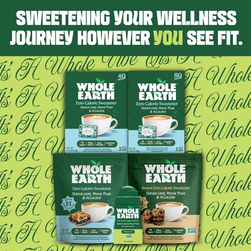 Miniatura 9 de Whole Earth Stevia & Monk Fruit con paquetes edulcorantes de alulosa, 80 unidades, cero calorías, apto para dieta cetogénica