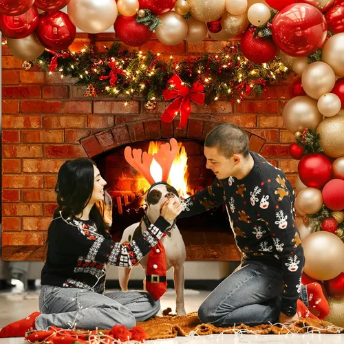 Miniatura 3 de Telón de fondo de chimenea de Navidad para fotografía de 7 x 5 pies, decoración de chimenea de ladrillo rojo para fiestas de Navidad, fondo